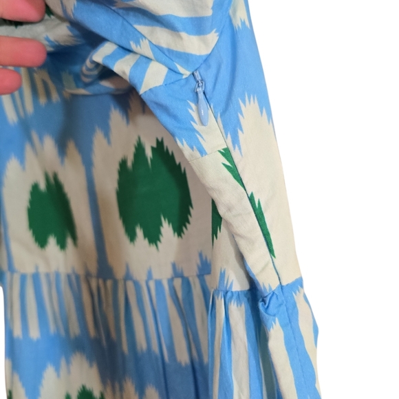 Oliphant Blue Ikat Square Neck Bubble Dress Small Puff Sleeves Resort Wear Vaca - Picture 6 of 9